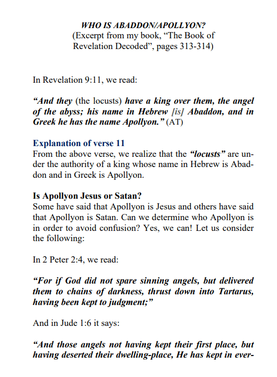 A page of text with two lines and one line with the word apollyon.