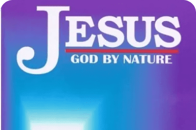 A blue banner with the word jesus written in white.