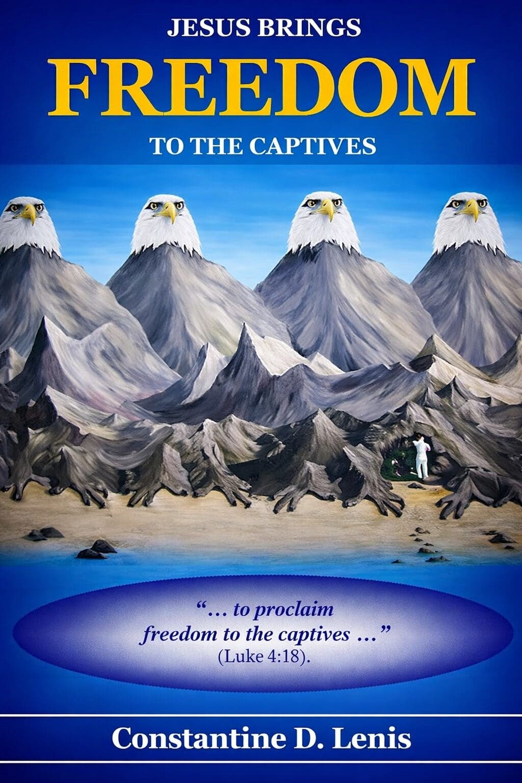 Eagles soaring over mountains with a message of freedom to captives.
